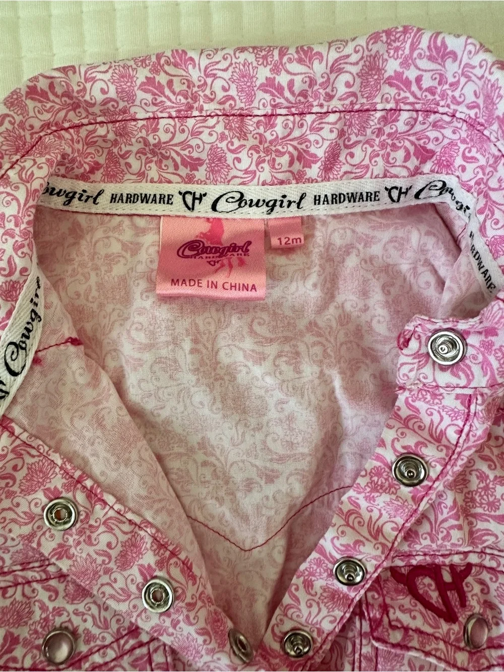 Pink Paisley pearl snap Long-Sleeve Baby One-Piece Bodysuit